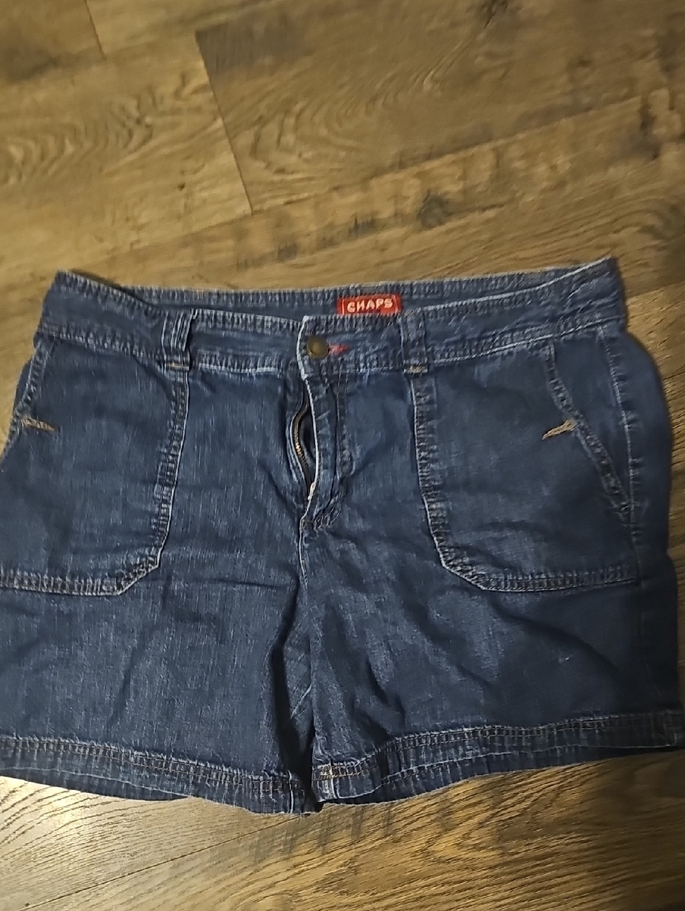 Chaps Shorts Blue Denim Patch Pocket Size 12 Women Summer Vintage